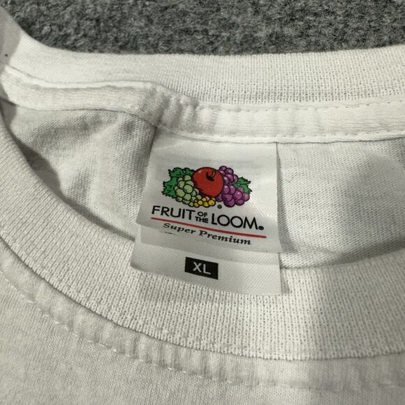 AC DC Angus Young Brian Johnson XL Shirt White Band Cotton Short Sleeve GUC - Picture 3 of 7